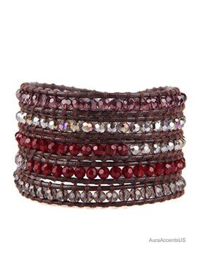 Crystal Beads 5 Wrap Bracelet Handmade Natural Leather Jewelry for Women